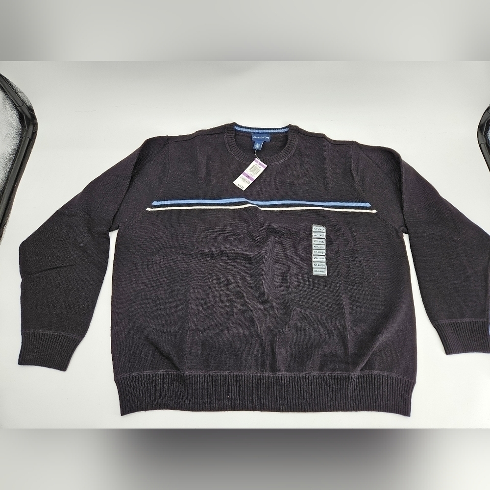 NWT John Ashford Old Stock Black Striped Pullover Sweater Mens Sz XXL